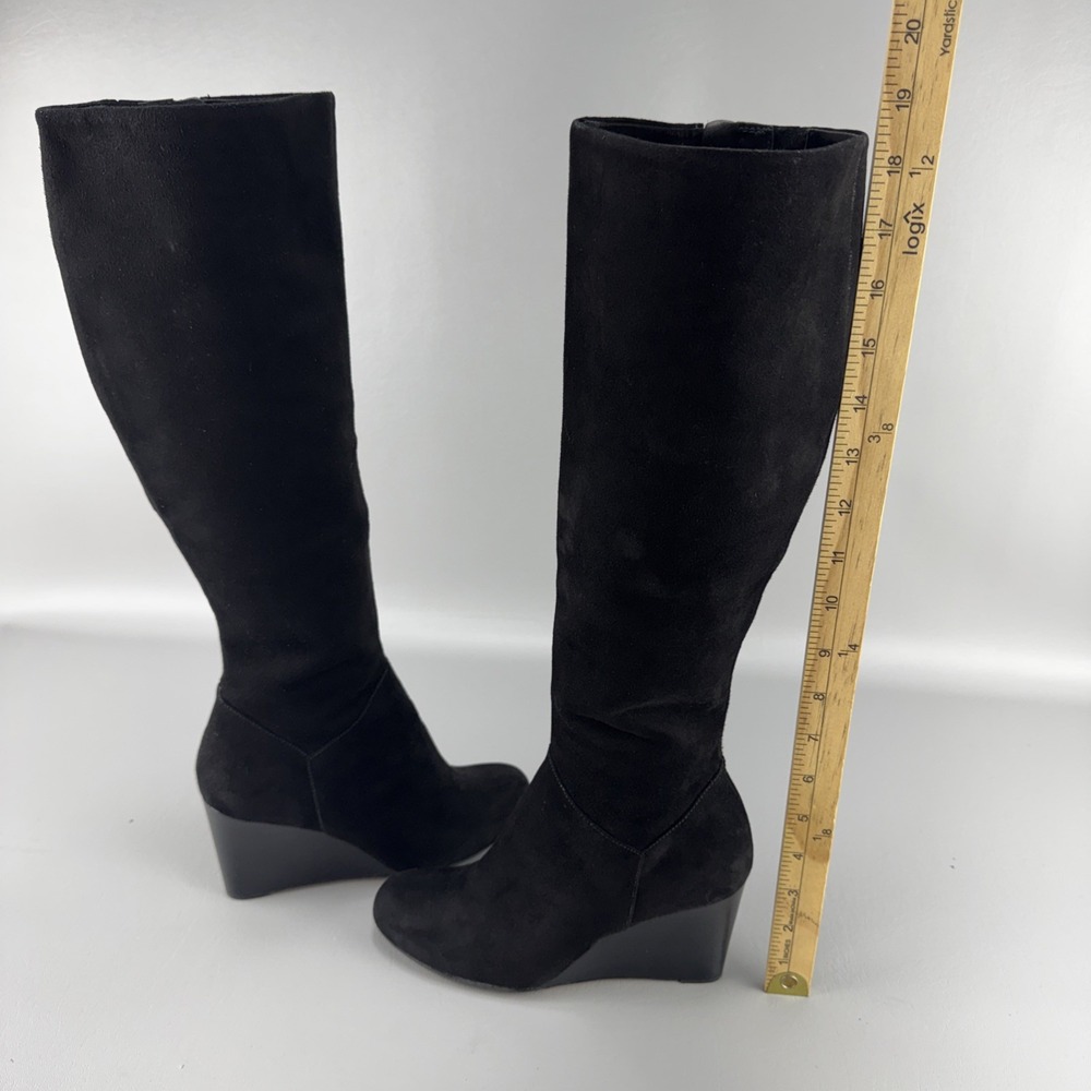 Cole Haan Cora Black Suede Tall Knee High Wedge Boots Womens 6.5 Minimalist Chic